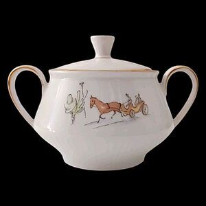 Bareuther Germany Sugar Bowl 8010 Gold Trim Vintage Porcelain MCM Street Scene
